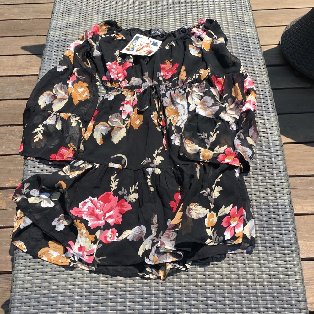 Black multi-colored chiffon dress